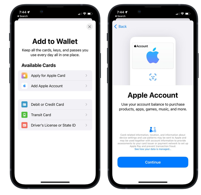 台前苹果手机维修分享iOS 15.5钱包App如何添加 Apple 账户 